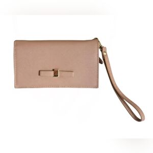 Madison West Wristlet Wallet Blush Pink Faux Leather Preppy Bow Detail